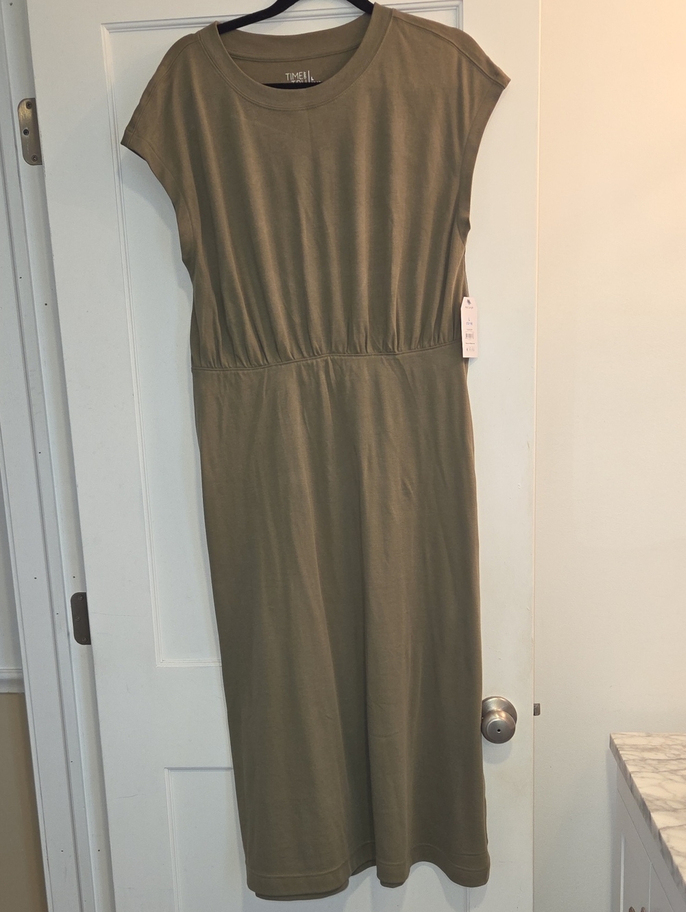 Time and Tru Olive Green Midi Dress with Elastic Waist